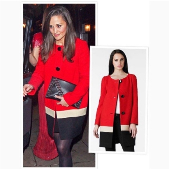 Kate Spade New York Garby Coat Colorblock Red Black Ivory Sz 12 Rare HTF